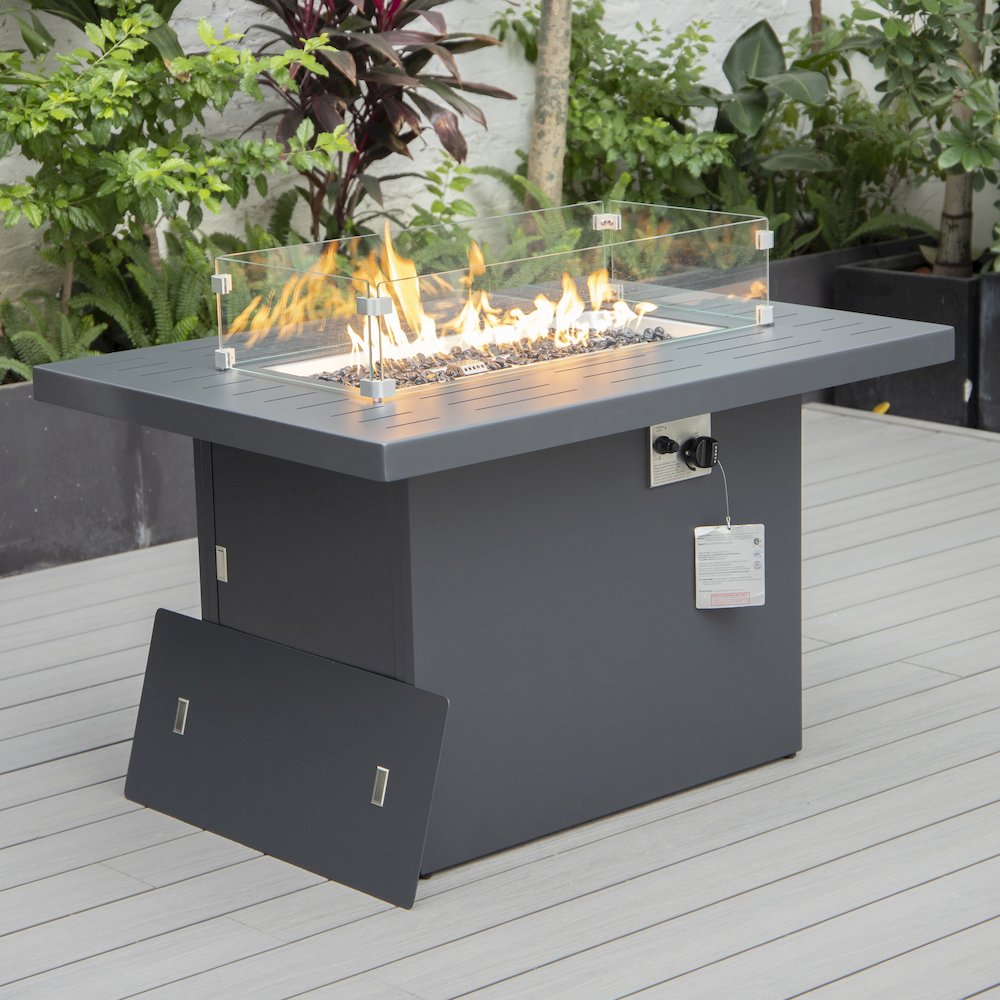 Chelsea 7-Piece Patio Sectional And Fire Pit Table Black Aluminum With Cushions. Picture 43