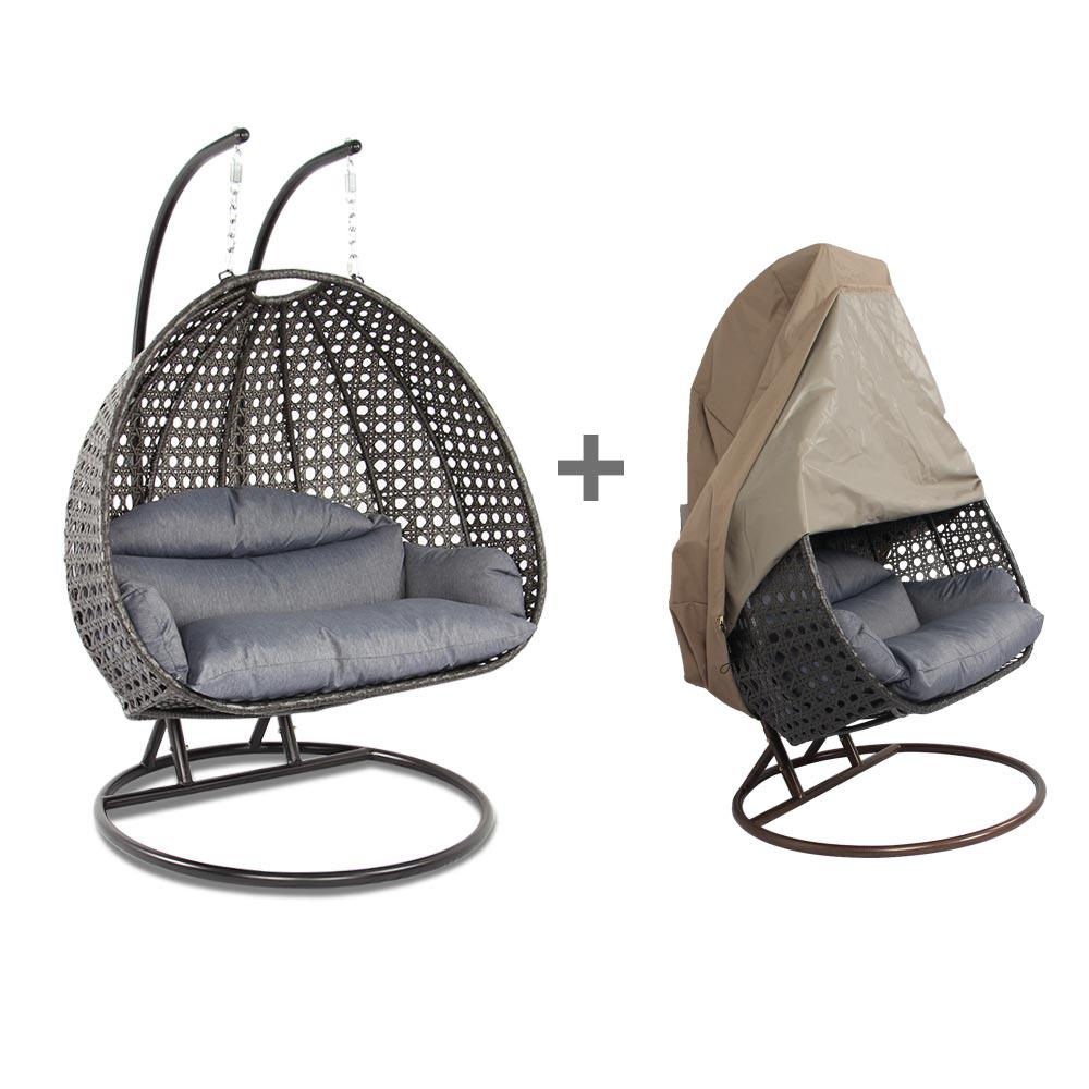 Wicker Hanging 2 person Egg Swing Chair With Outdoor Cover. Picture 1