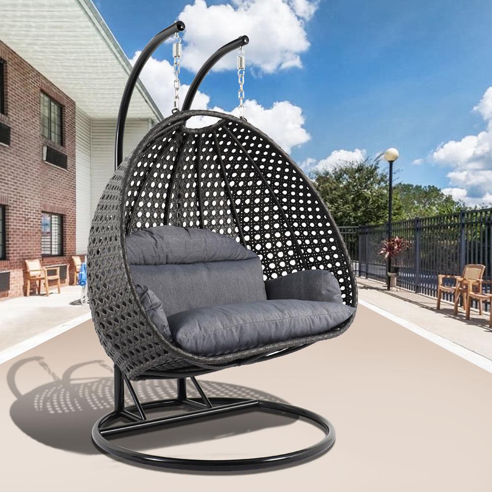 Wicker Hanging 2 person Egg Swing Chair With Outdoor Cover. Picture 2