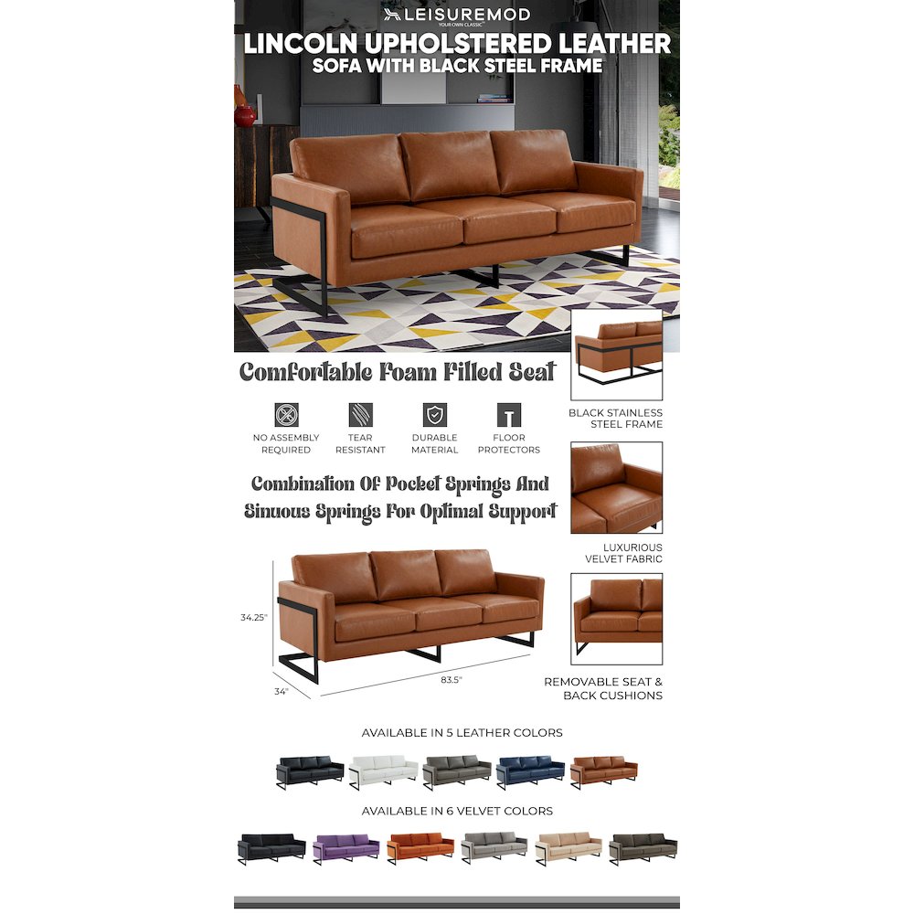 Lincoln Brown Leather Sofa With Black Frame. Picture 13