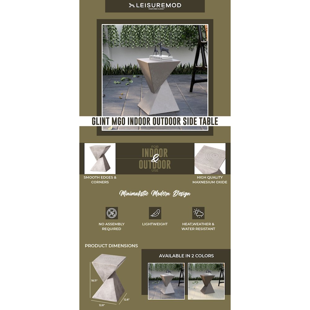 Glint Collection Fiberglass Outdoor Side Table in Marble White. Picture 12