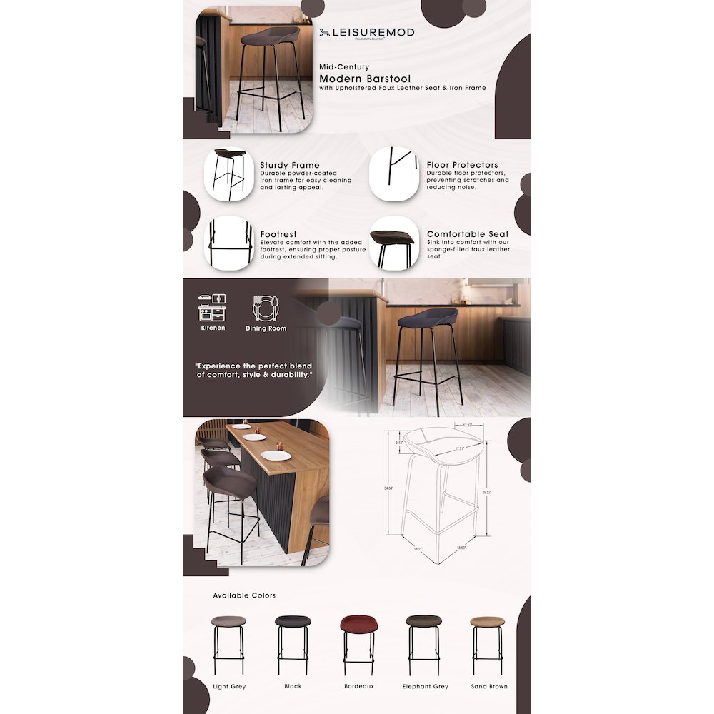 Servos Modern Barstool in Elephant Grey. Picture 17