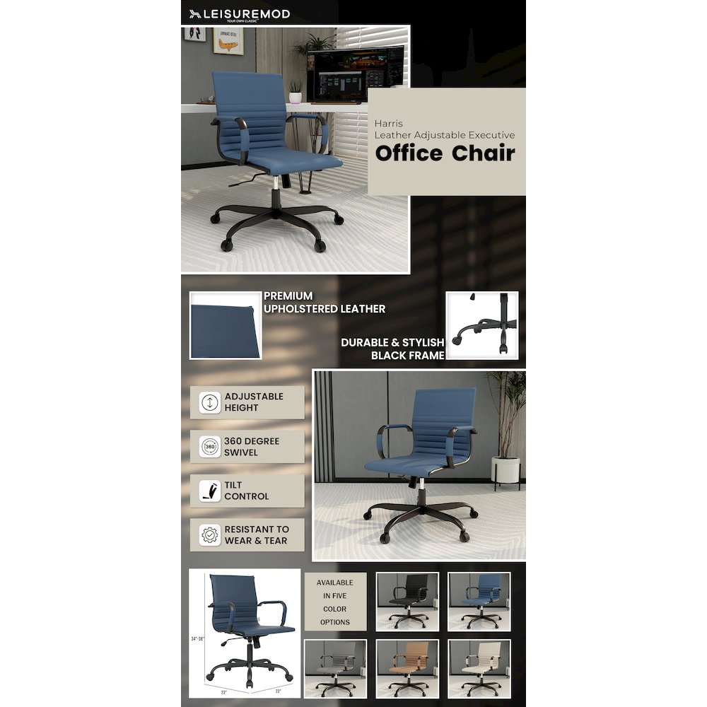 Harris Leather Office Chair in Blue With Black Frame. Picture 32