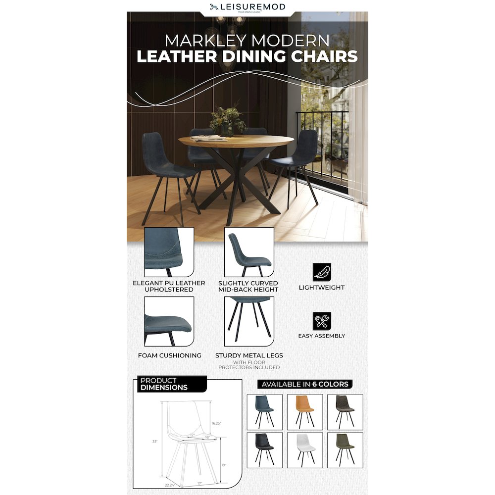 Markley Modern Leather Dining Chair With Metal Legs. Picture 12