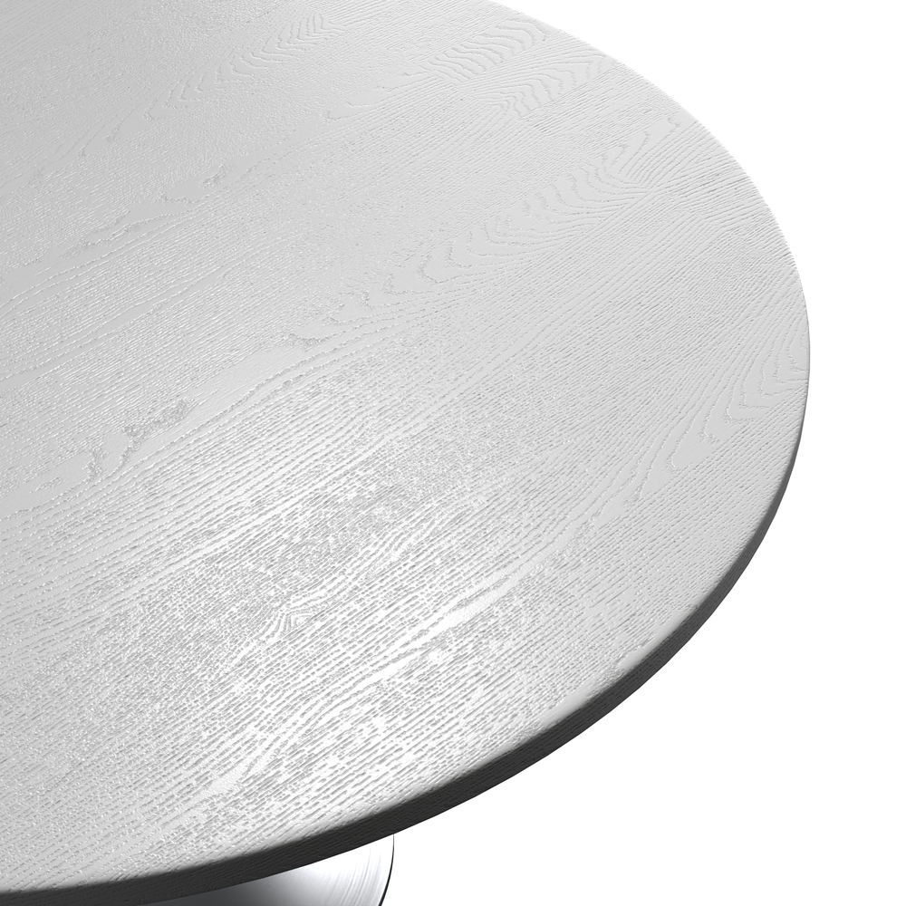 48" Round Dining Table, Brushed Chrome Base with Light Natural Wood MDF Top. Picture 11