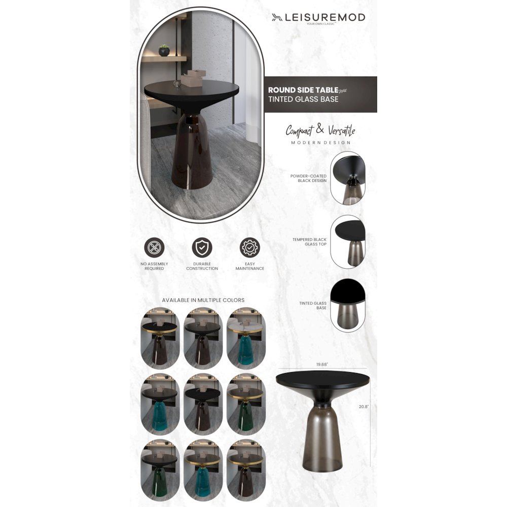 Tully Collection Glass side Table Grey glass, Black Rim with Black Glass top. Picture 22