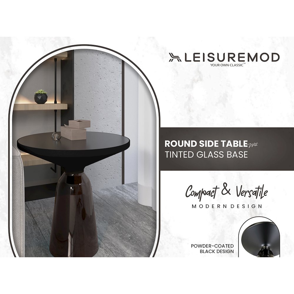 Tully Collection Glass side Table Grey glass, Black Rim with Black Glass top. Picture 19
