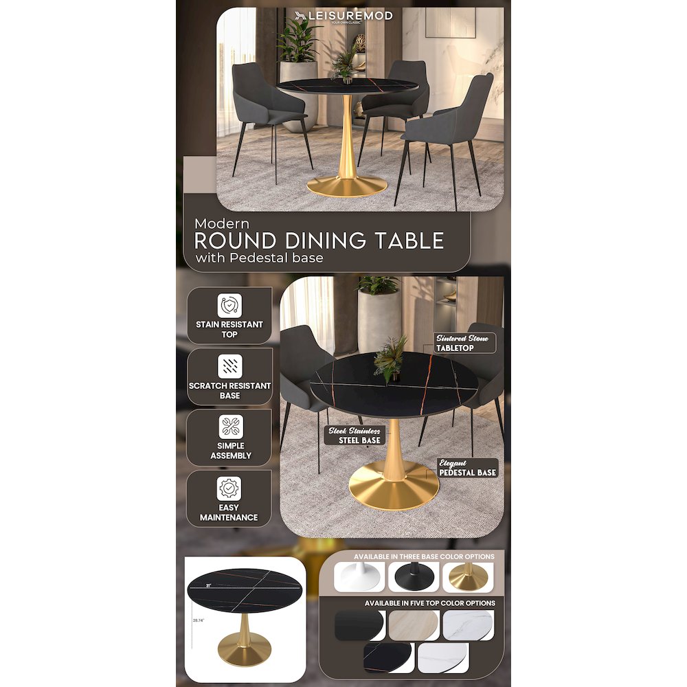 Bristol 40" round dining table Gold base with Black Sintered stone Top. Picture 37
