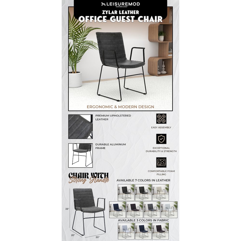 Zylar Series Office Guest Arm Chair in Charcoal Leather. Picture 8