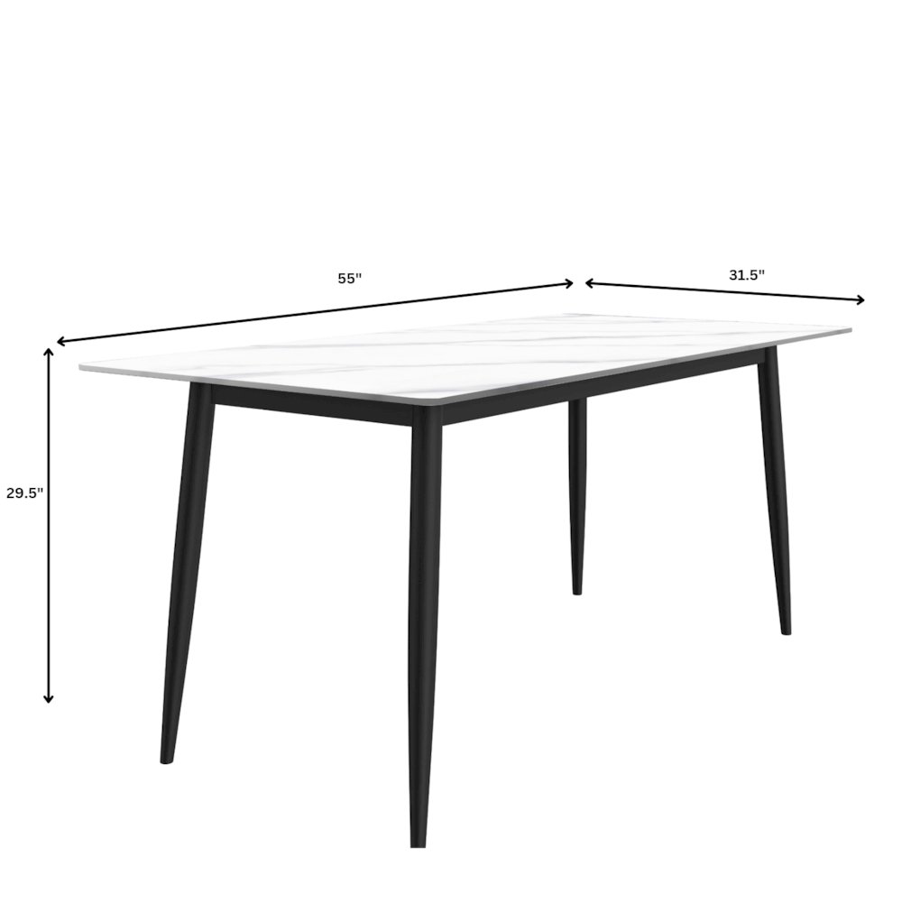 Zayle Series Modern Dining Table Black Base, With 71 White Sintered Stone Top. Picture 10