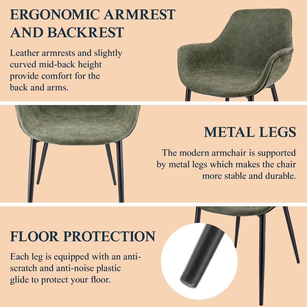 Markley Modern Leather Dining Arm Chair With Metal Legs. Picture 12