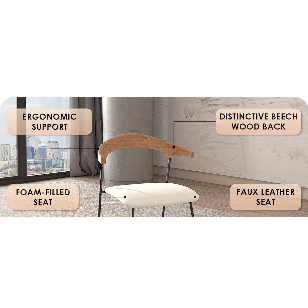 Lyra Collection Modern Chair in Natural Wood back and White Seat. Picture 4