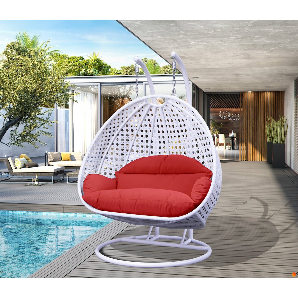 White Wicker Hanging 2 person Egg Swing Chair. Picture 1