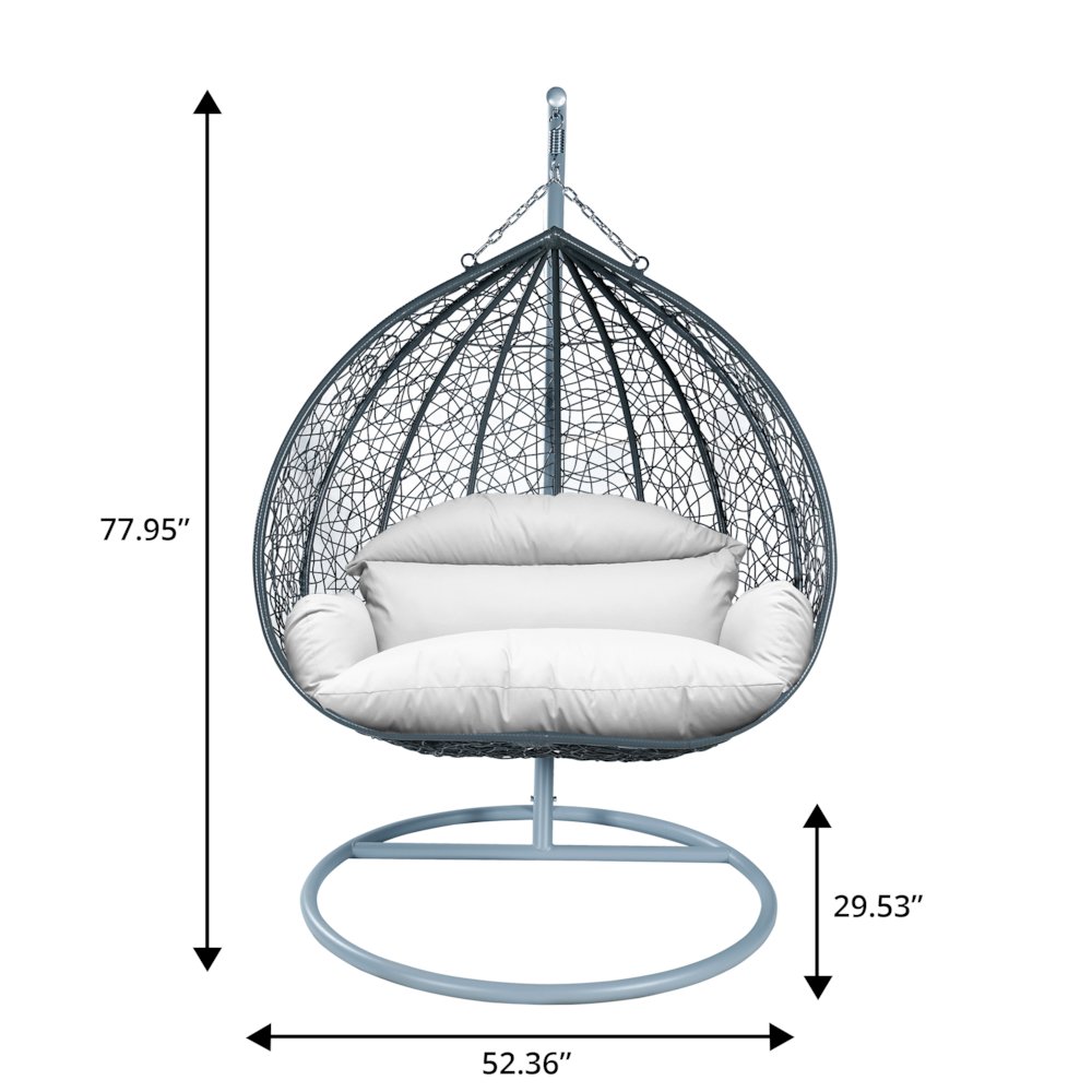 Recluse Collection Modern Outdoor Swing Chair Grey Frame with ES57 White Cushion. Picture 11