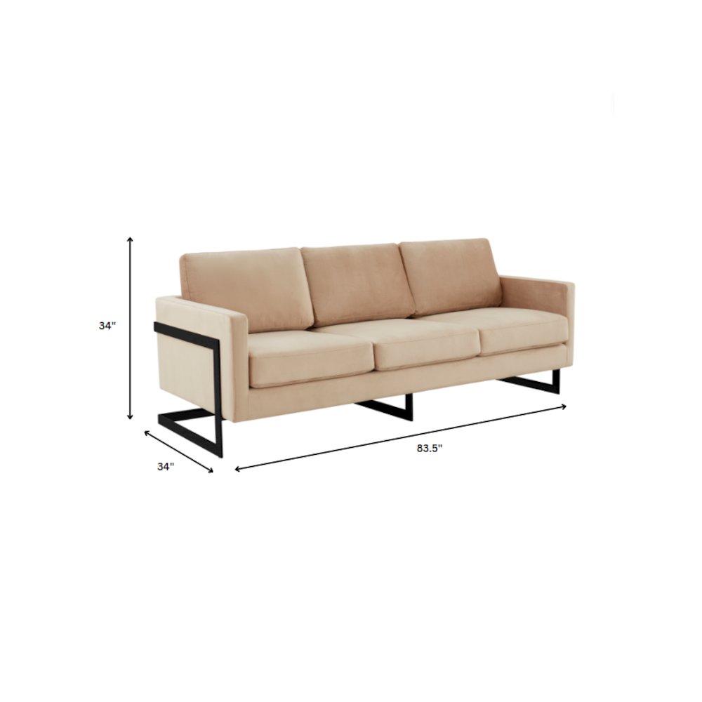Lincoln Beige Velvet Sofa With Black Frame. Picture 1