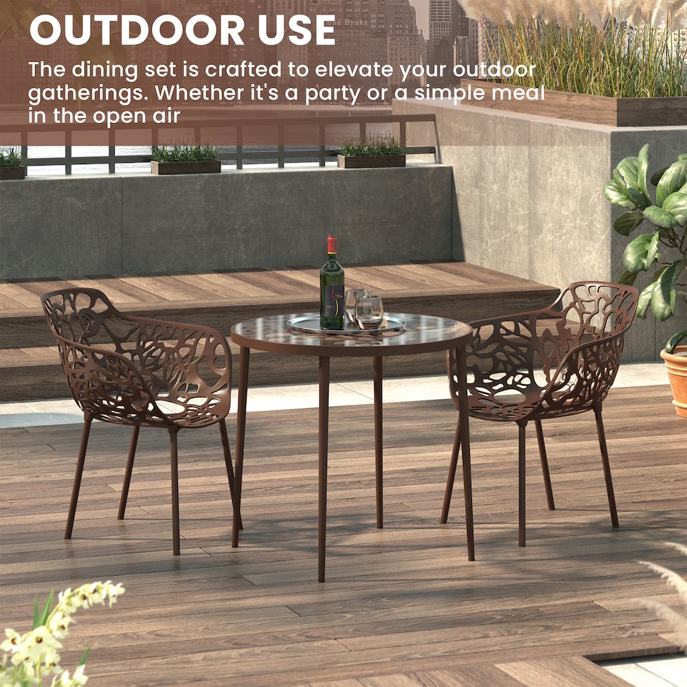 Devon Mid-Century Modern 3-Piece Aluminum Outdoor Patio Dining Set. Picture 4