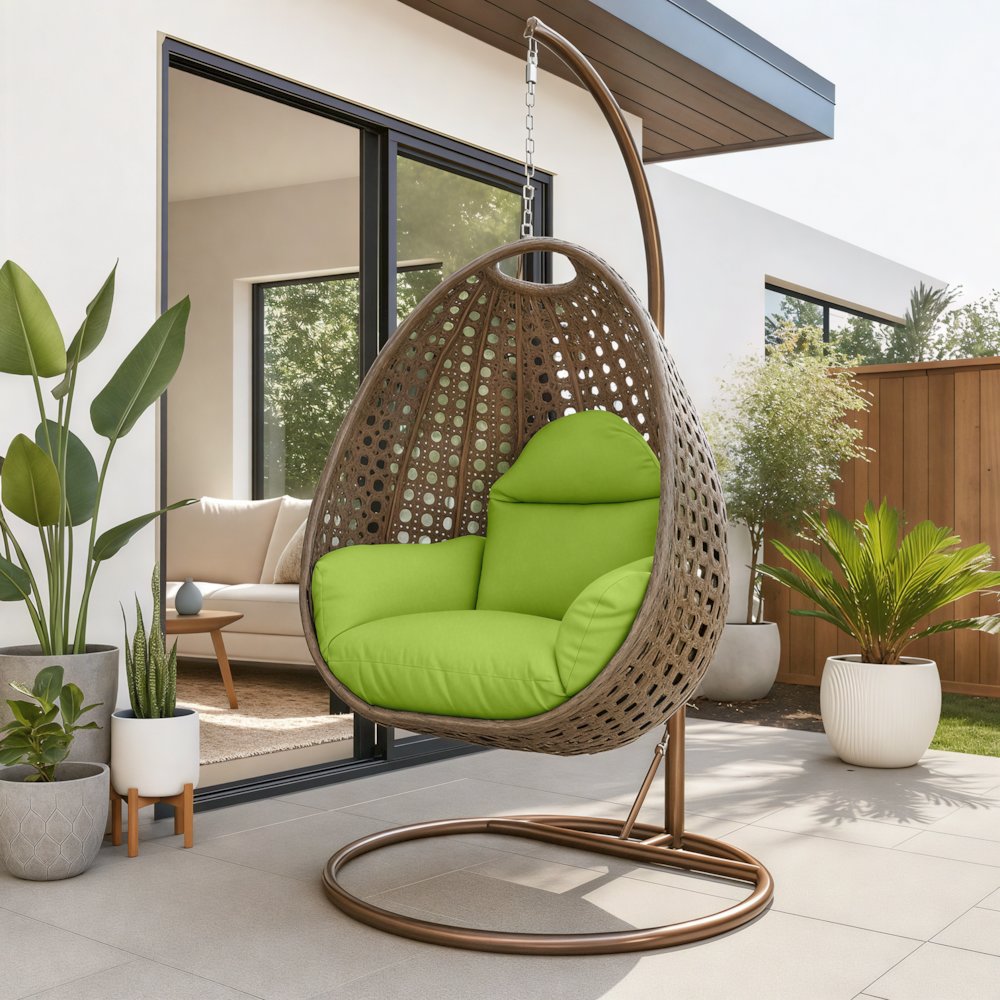Beige Wicker Hanging Egg Swing Chair. Picture 1