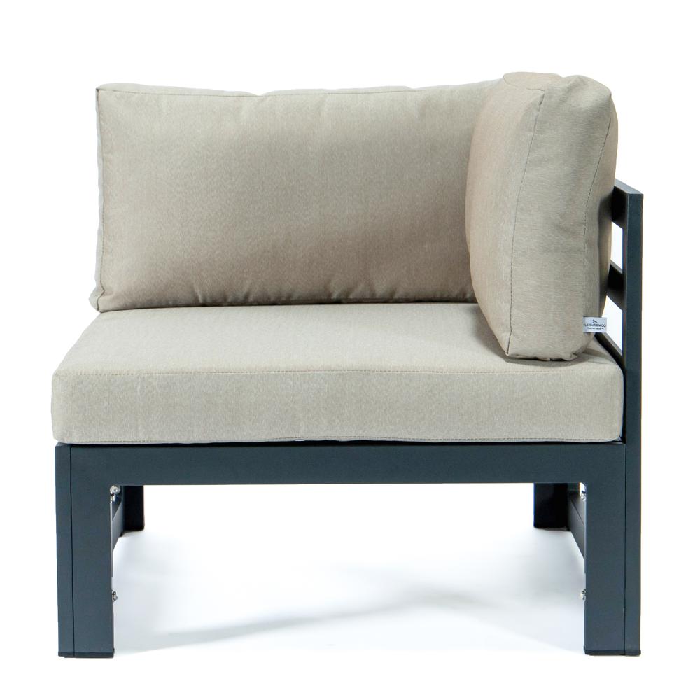 LeisureMod Chelsea 5-Piece Sectional Loveseat and Fireplace Set Black Aluminum with Cushions, Beige. Picture 9