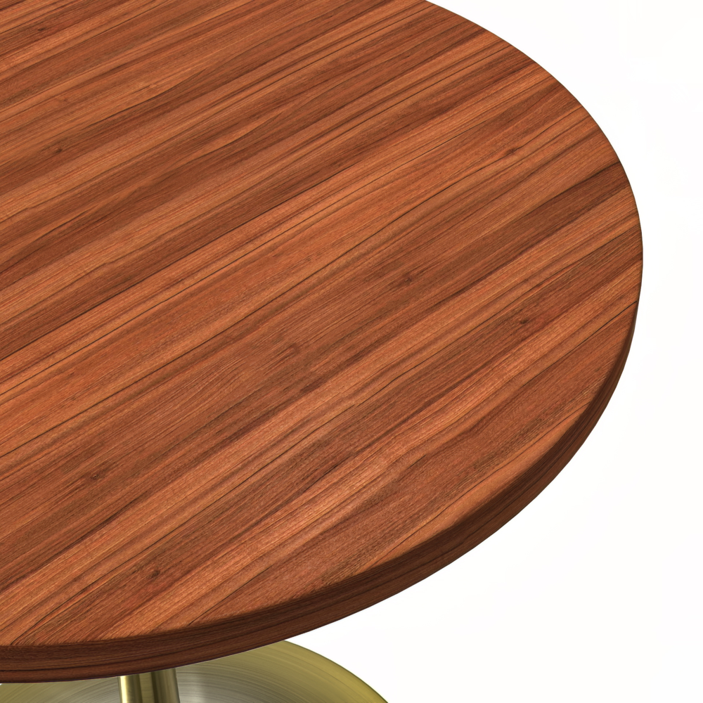 Verve 27" Round Dining Table, Brushed Gold Base with Cognac Brown MDF Top. Picture 11