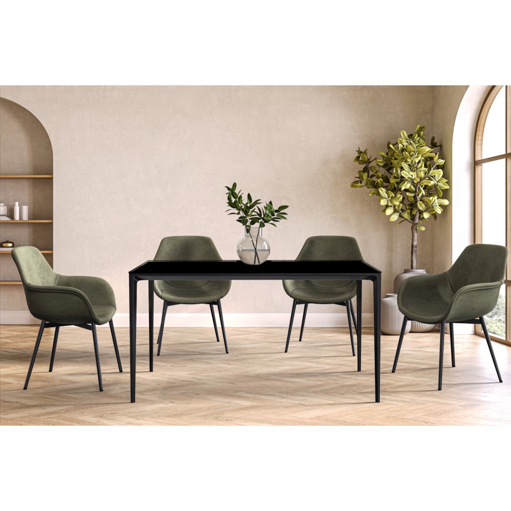 Avo Series Modern Dining Table Black Base, With 55 Clear Glass Top. Picture 2