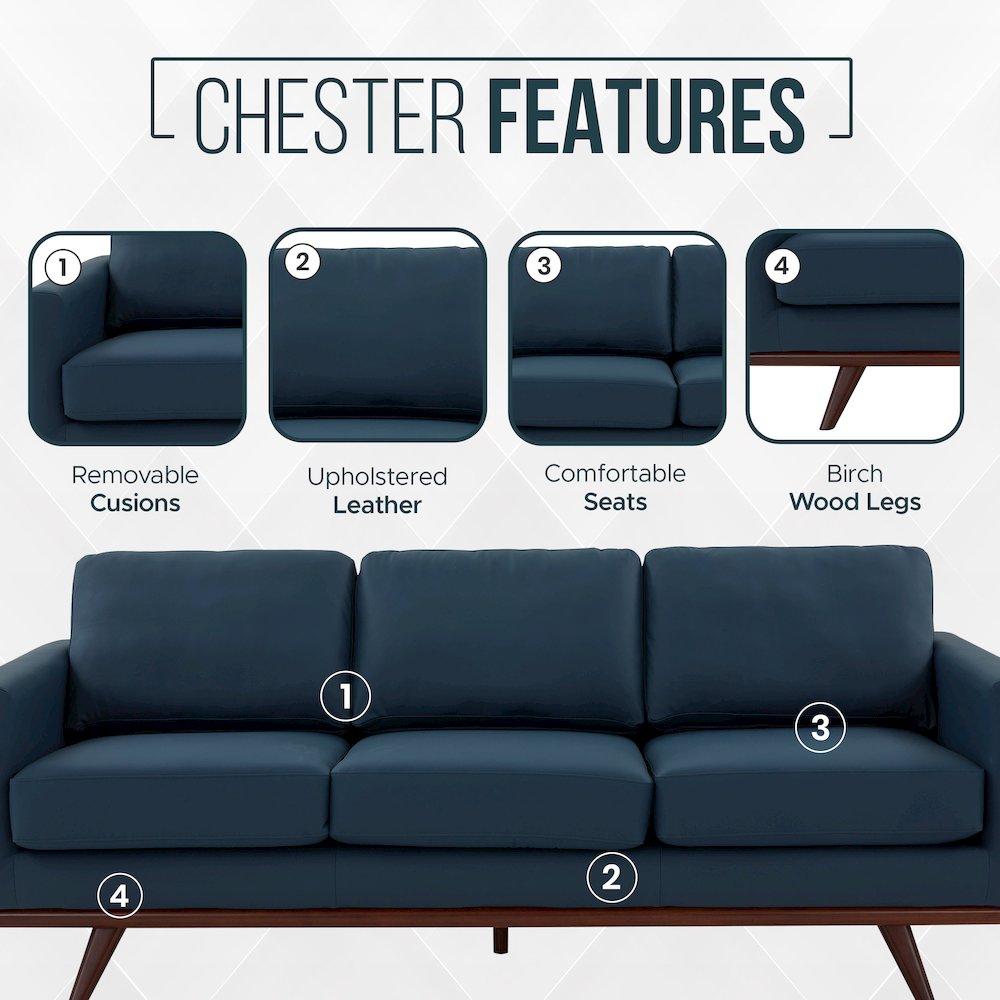 Chester Modern Leather Sofa With Birch Wood Base. Picture 6