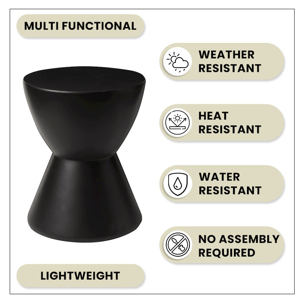Loft Collection Fiberglass Outdoor Side Table in Black. Picture 1