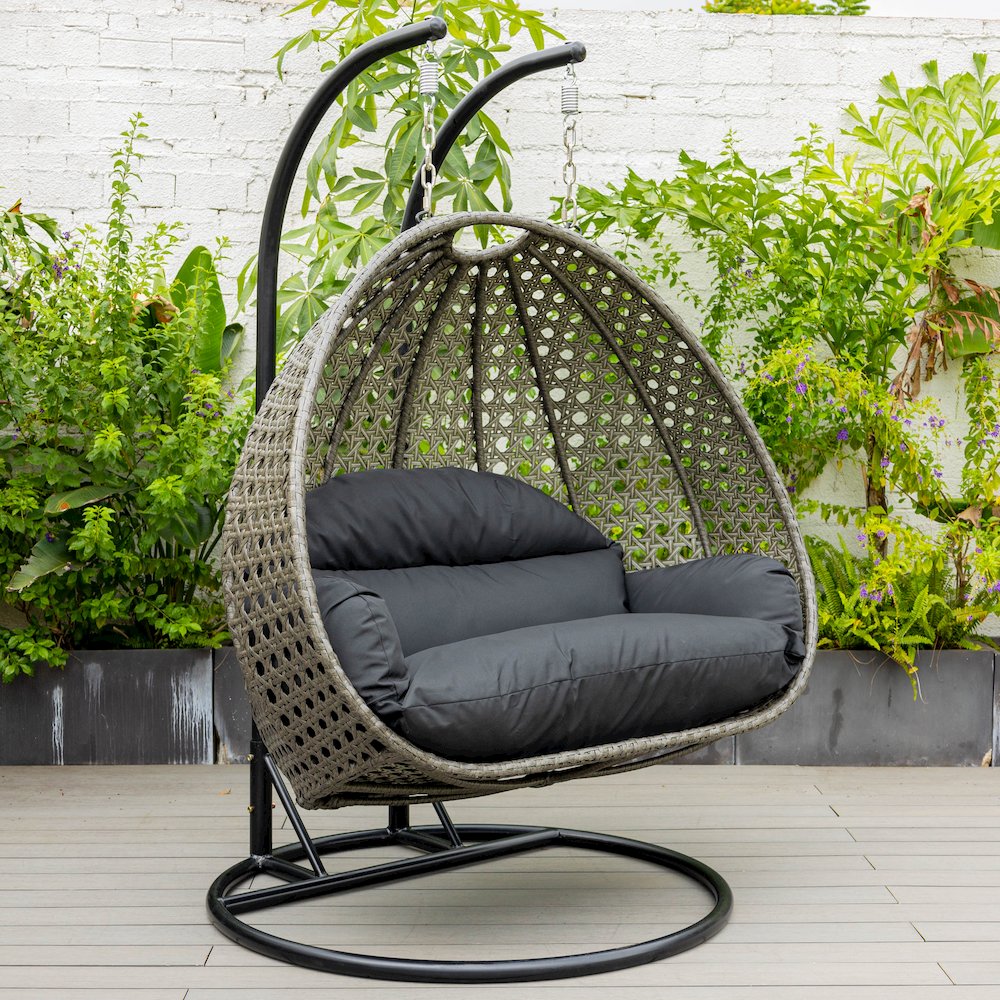 Charcoal Wicker Hanging 2 person Egg Swing Chair. Picture 4
