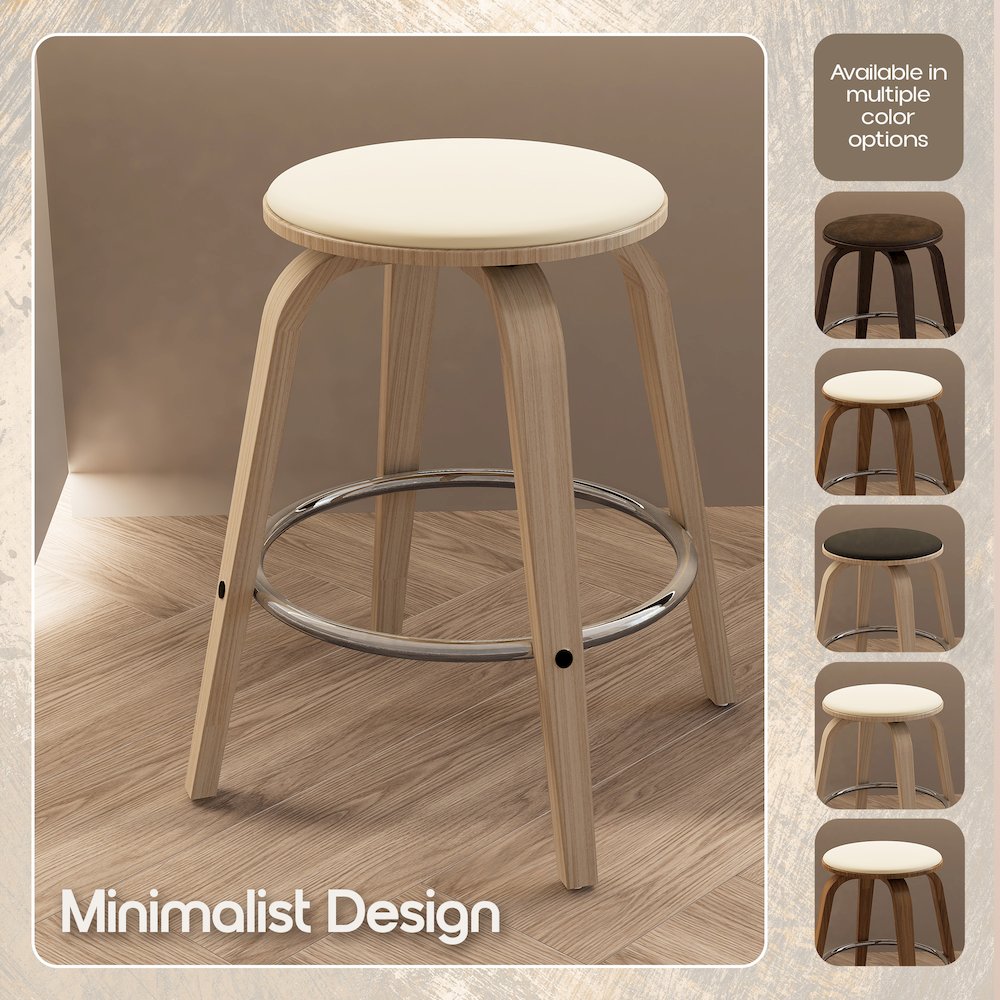 Wooden Counter Stool Pelya Collection Modern Style Washed Walnut color in Taupe. Picture 3