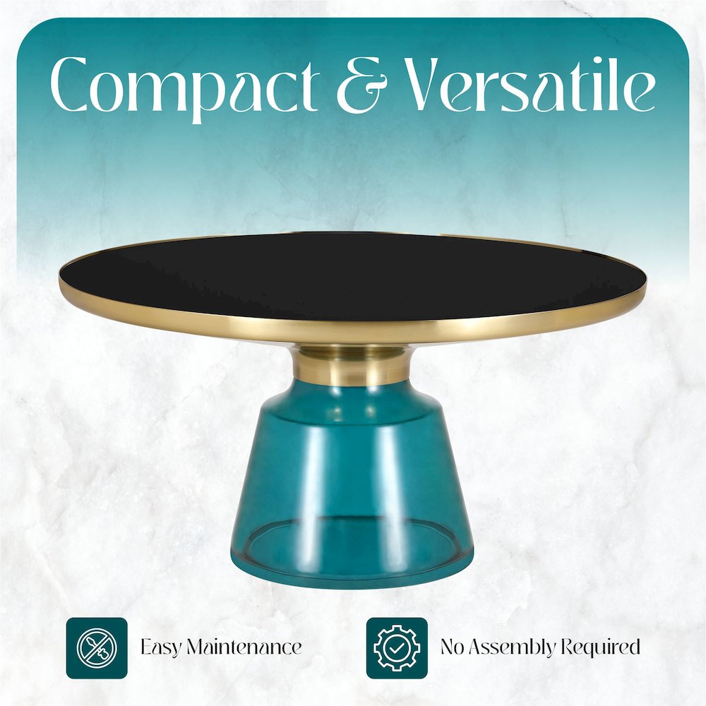 Tully Collection Glass Coffee Table Blue glass, Gold Rim with Black Glass top. Picture 5