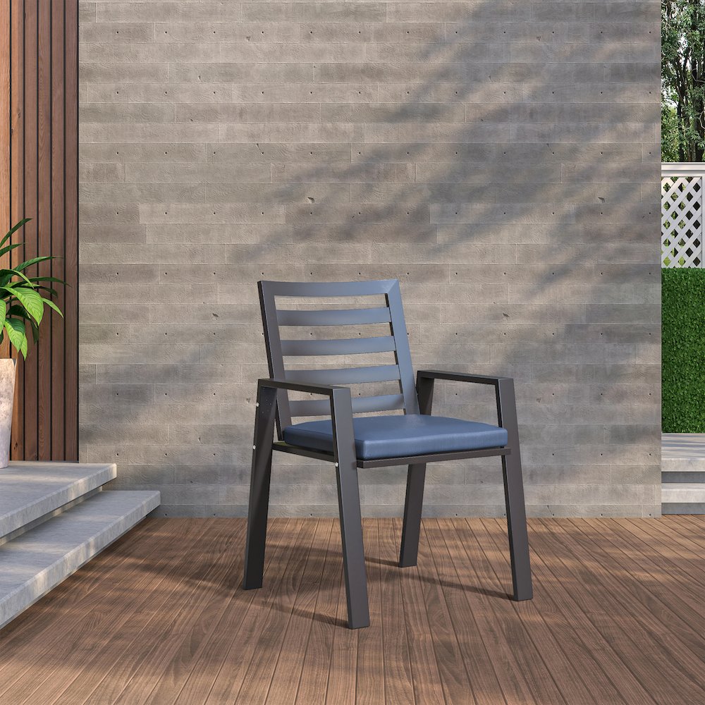 Chelsea Modern Patio Dining Armchair in Aluminum with Removable Cushions. Picture 12
