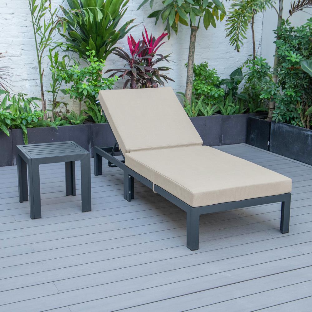 Chelsea Modern Outdoor Chaise Lounge Chair With Side Table & Cushions. Picture 6