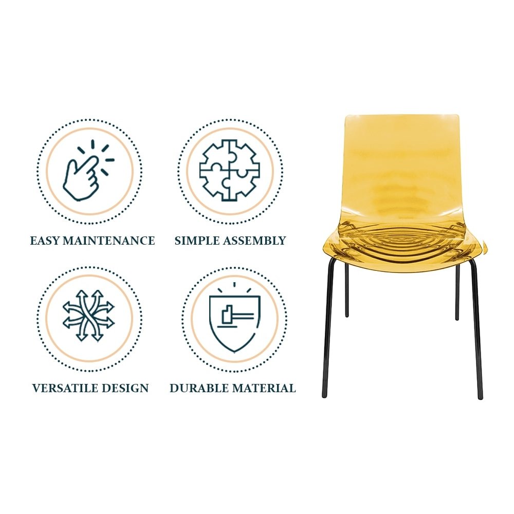 Astor Water Ripple Design Dining Chair in Black Base Orange Seat Set of 2. Picture 6