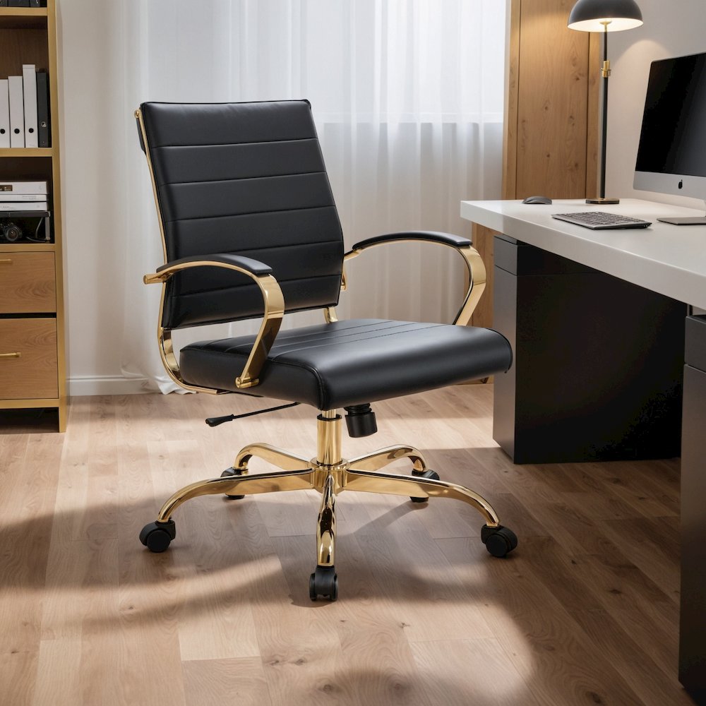 Benmar Home Leather Office Chair With Gold Frame. Picture 22