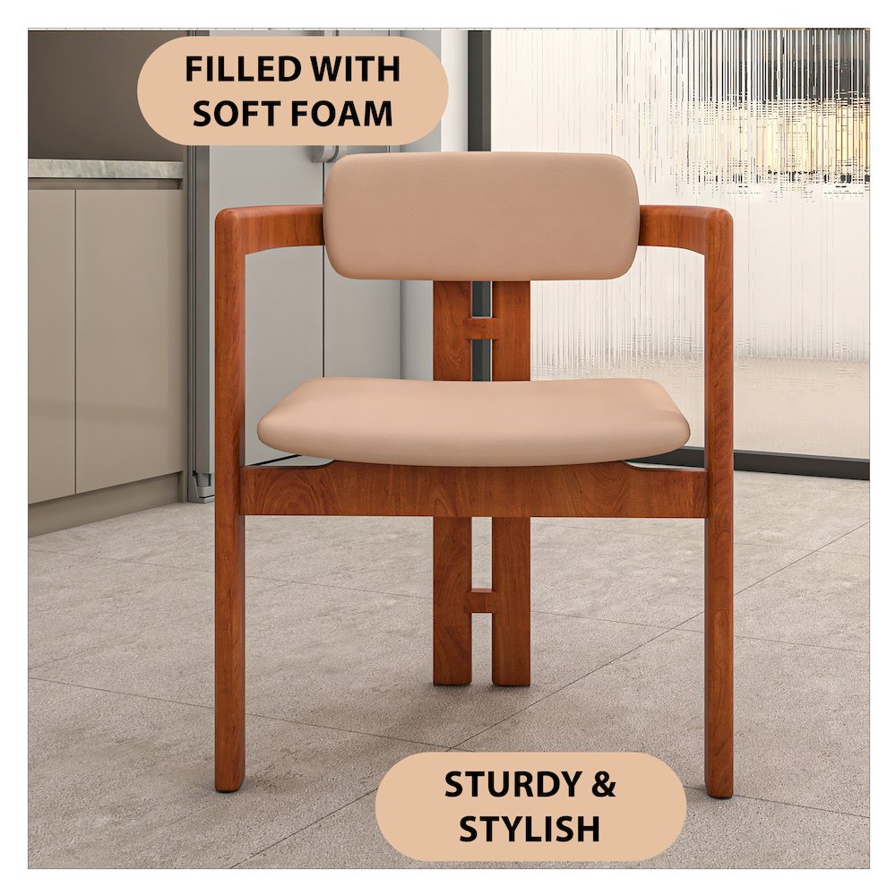 Velo Series Modern Dining Chair in Dark Natural Wood with Taupe Seat. Picture 5