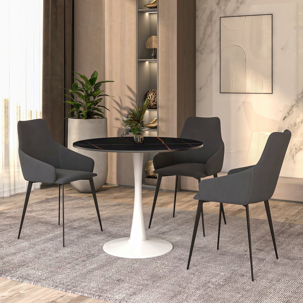 Bristol 35" round dining table White base with Black Sintered stone Top. Picture 10