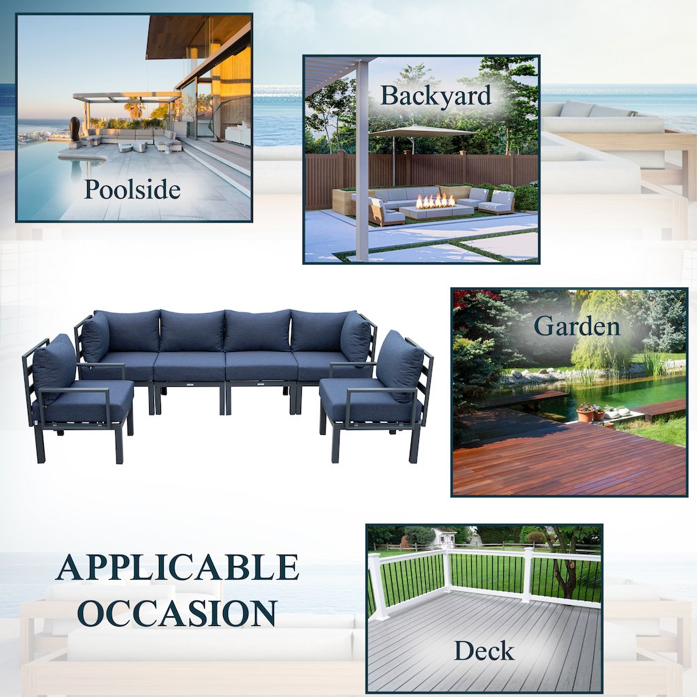Chelsea 6-Piece Patio Sectional Black Aluminum With Cushions. Picture 36