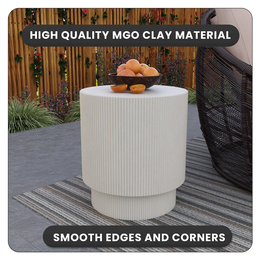 Eden Collection Fiberglass Outdoor Side Table in White. Picture 27