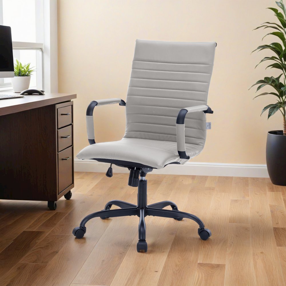 Harris Leather Home High-Back Office Chair in Tan With Black Frame. Picture 14