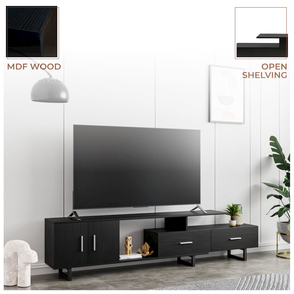 Avery Mid-Century Modern TV Stand with MDF Cabinet and Powder Coated Steel Legs. Picture 26