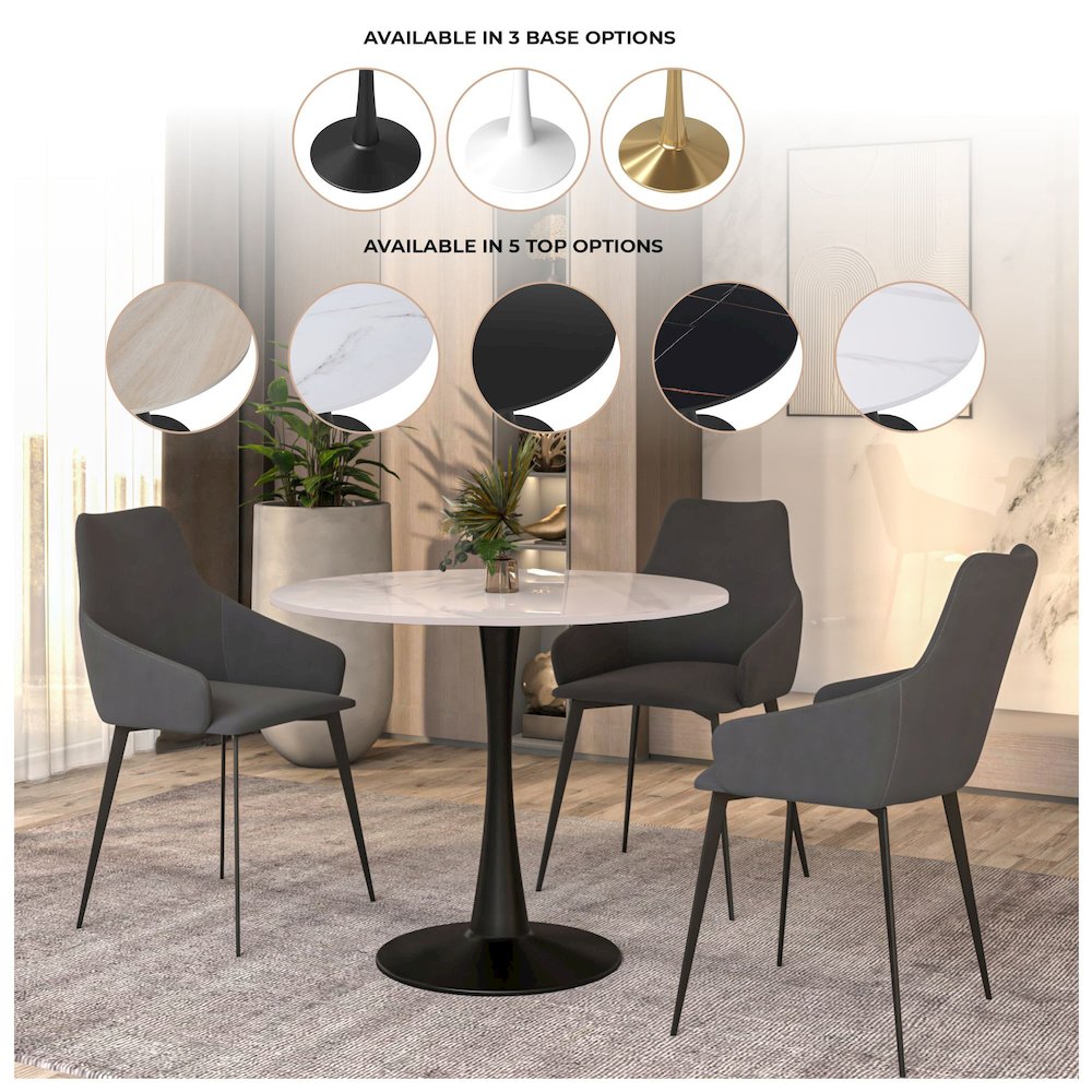 Bristol 31" round dining table Black base with White Sintered stone Top. Picture 9