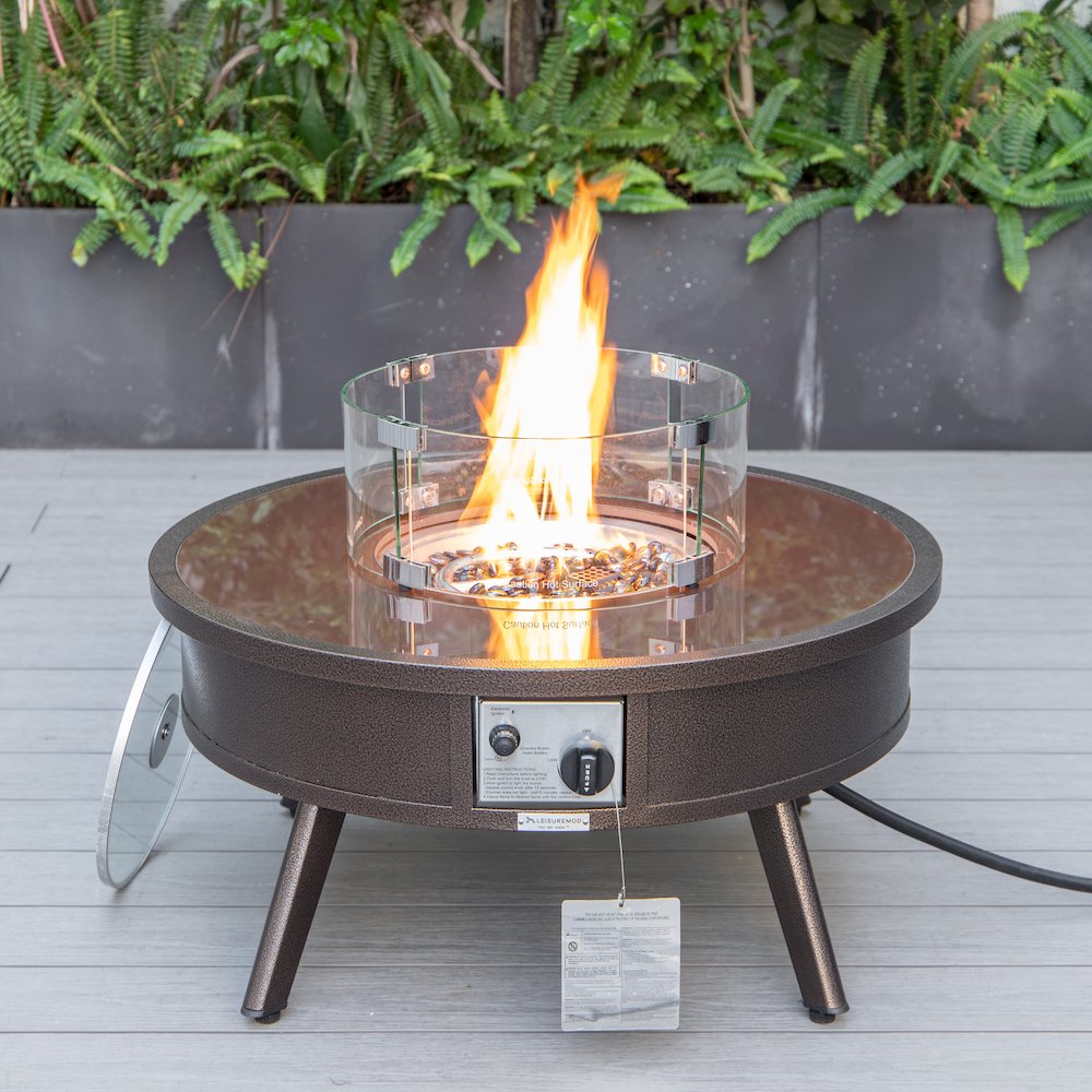 Walbrooke Outdoor Patio Aluminum Round Fire Pit Side Table. Picture 14
