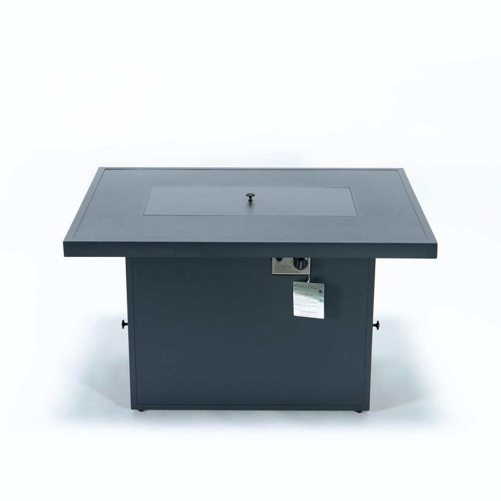 LeisureMod Chelsea 5-Piece Sectional Loveseat and Fireplace Set Black Aluminum with Cushions, Black. Picture 6