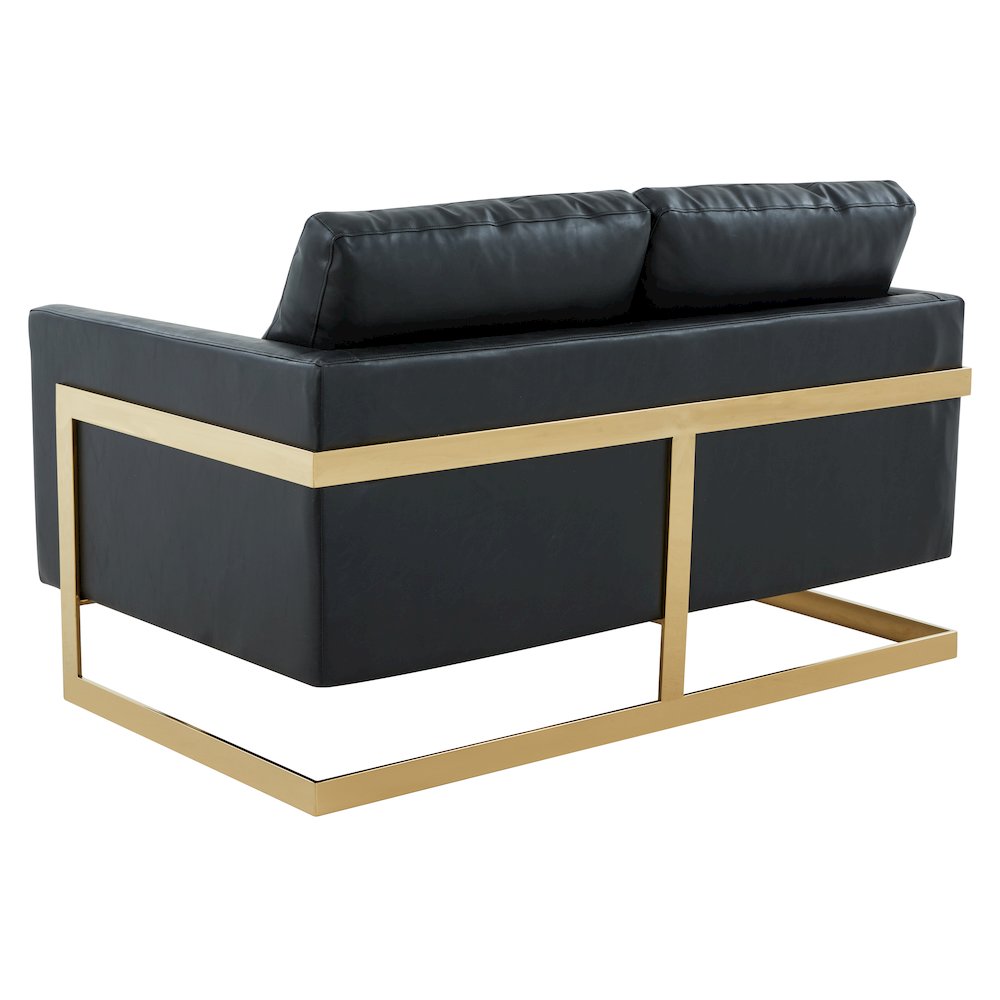 Lincoln Modern Mid-Century Upholstered Leather Loveseat with Gold Frame. Picture 8