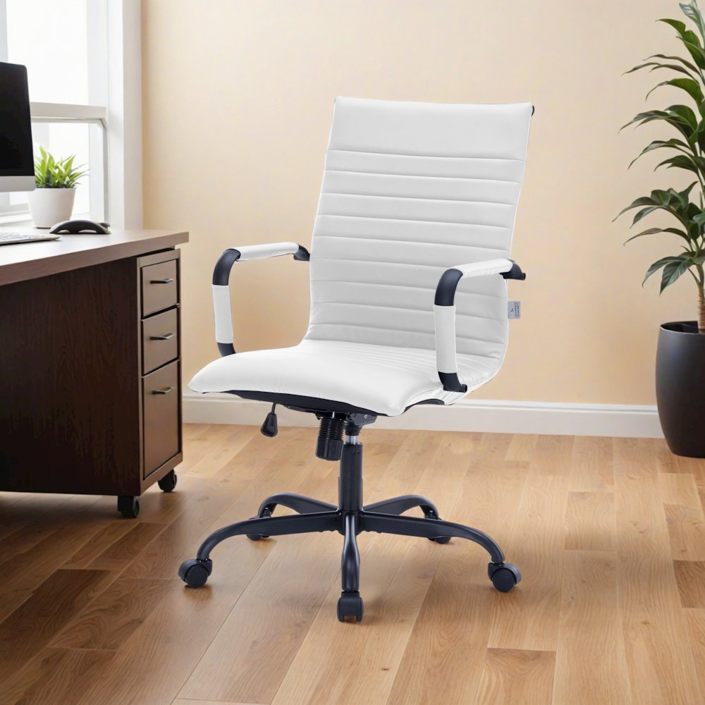 Harris Leather Home High-Back Office Chair in White With Black Frame. Picture 15