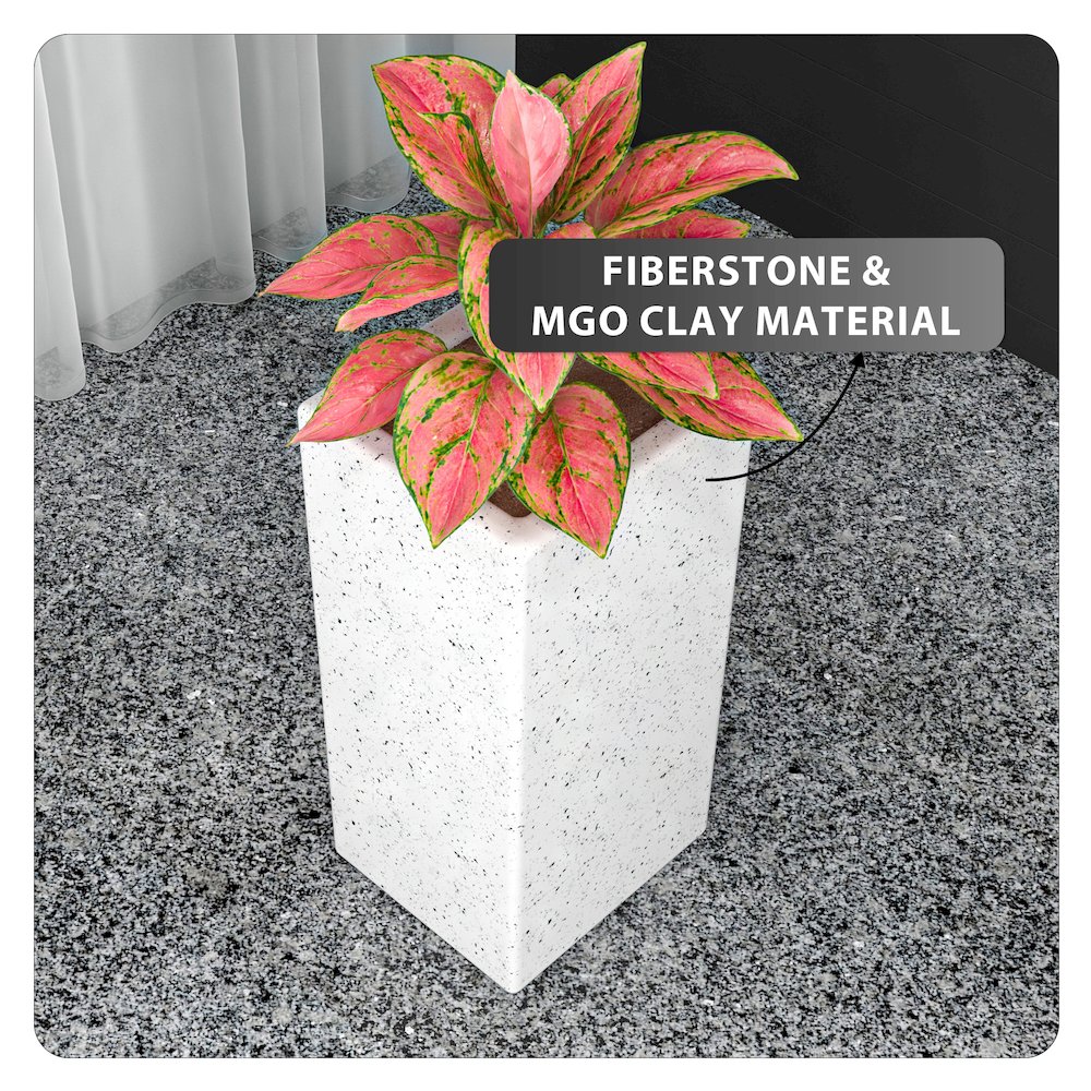Terra Series Poly Stone Planter in Dotted White 10.2" x 10.2" 23.6" High. Picture 14