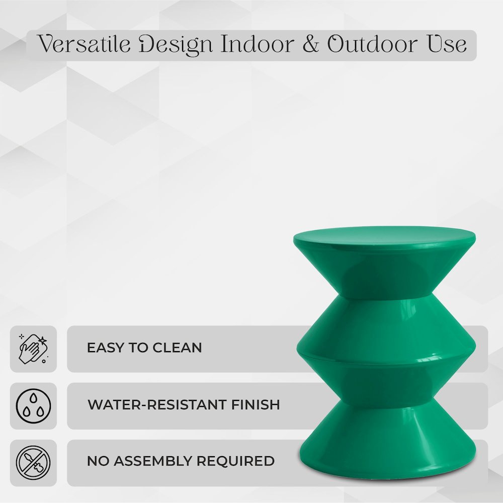 Aura Modern Plastic Side End Table, Indoor/Outdoor Use, Green. Picture 2