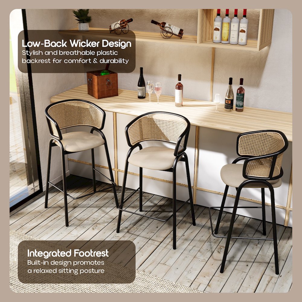 Ervilla Wicker Bar Stool Set of 2. Picture 2