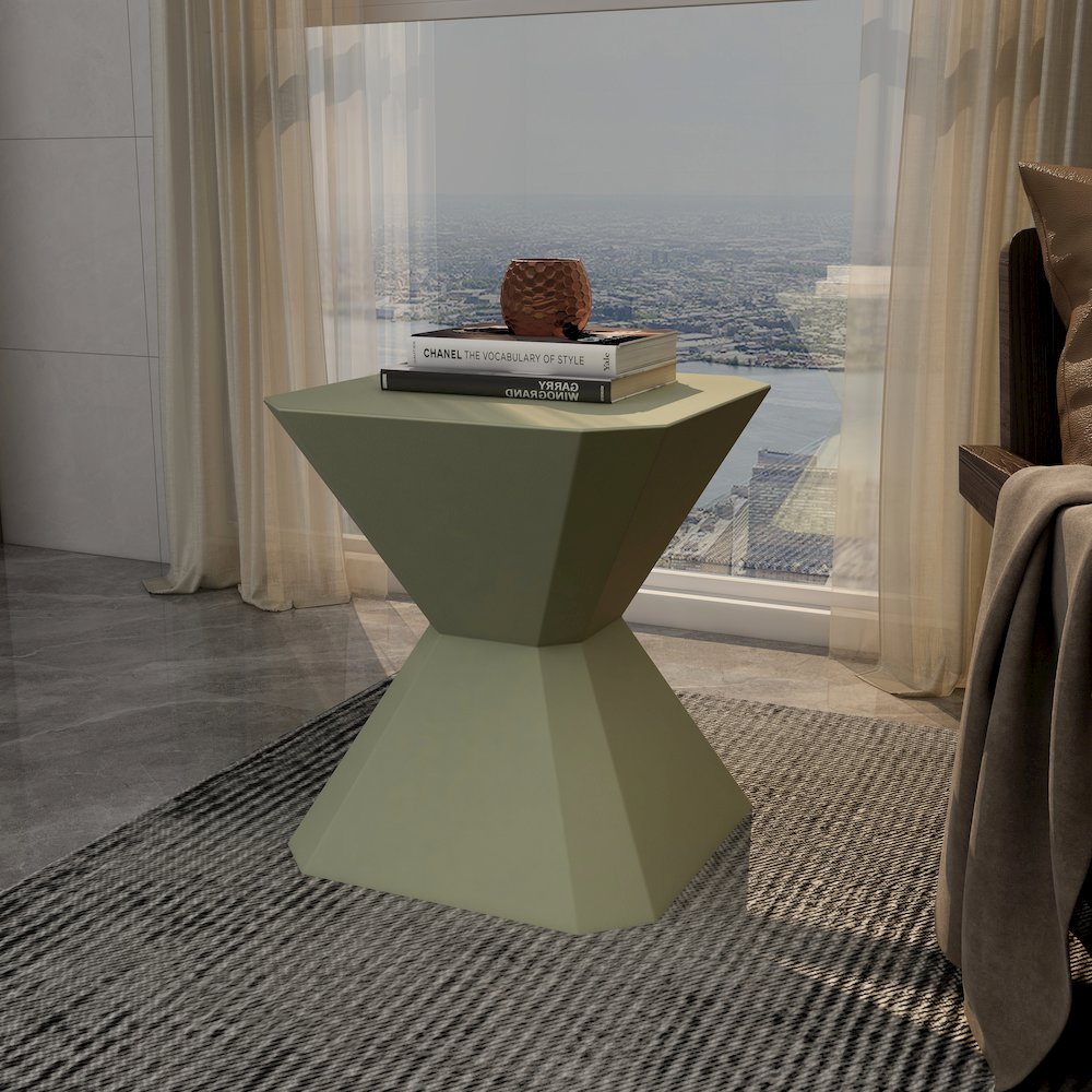 Azure Collection Fiberglass Outdoor Side Table in Olive Green. Picture 4