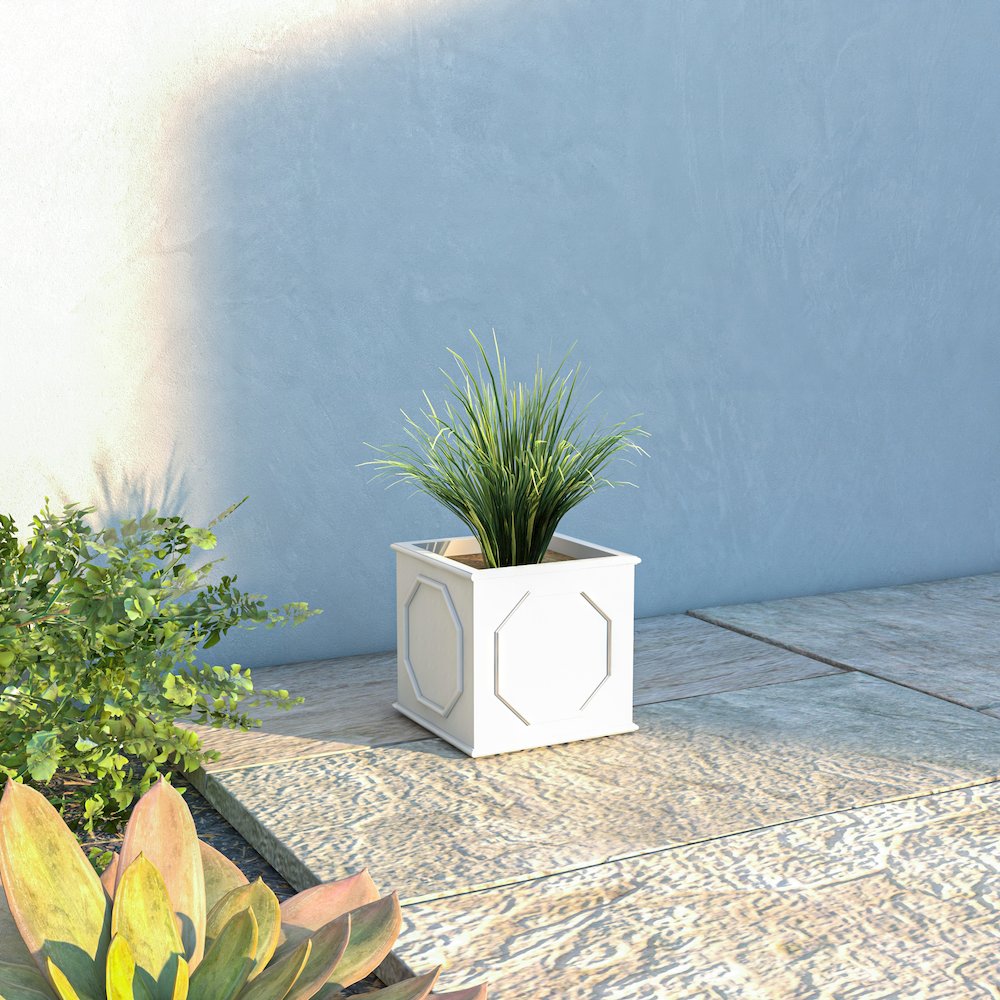 Sprout Series Cubic Fiber Stone Planter in White 8 Cube. Picture 2