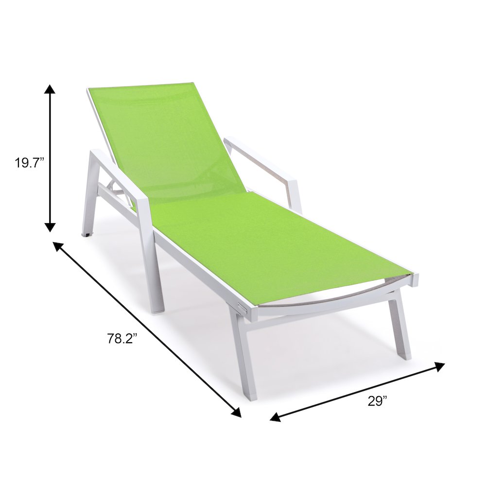 Marlin Patio Chaise Lounge Chair With Armrests in White Aluminum Frame. Picture 16